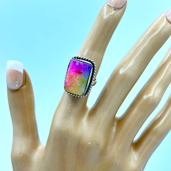 💕 Rainbow solar quartz  925 stamped silver overlay  adjustable - Picture 1 of 8